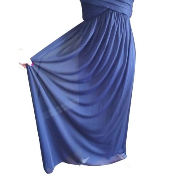 David's Bridal Marine Blue Long Mesh Cowl Back Sleeveless Formal Dress Size 2 - Picture 7 of 15